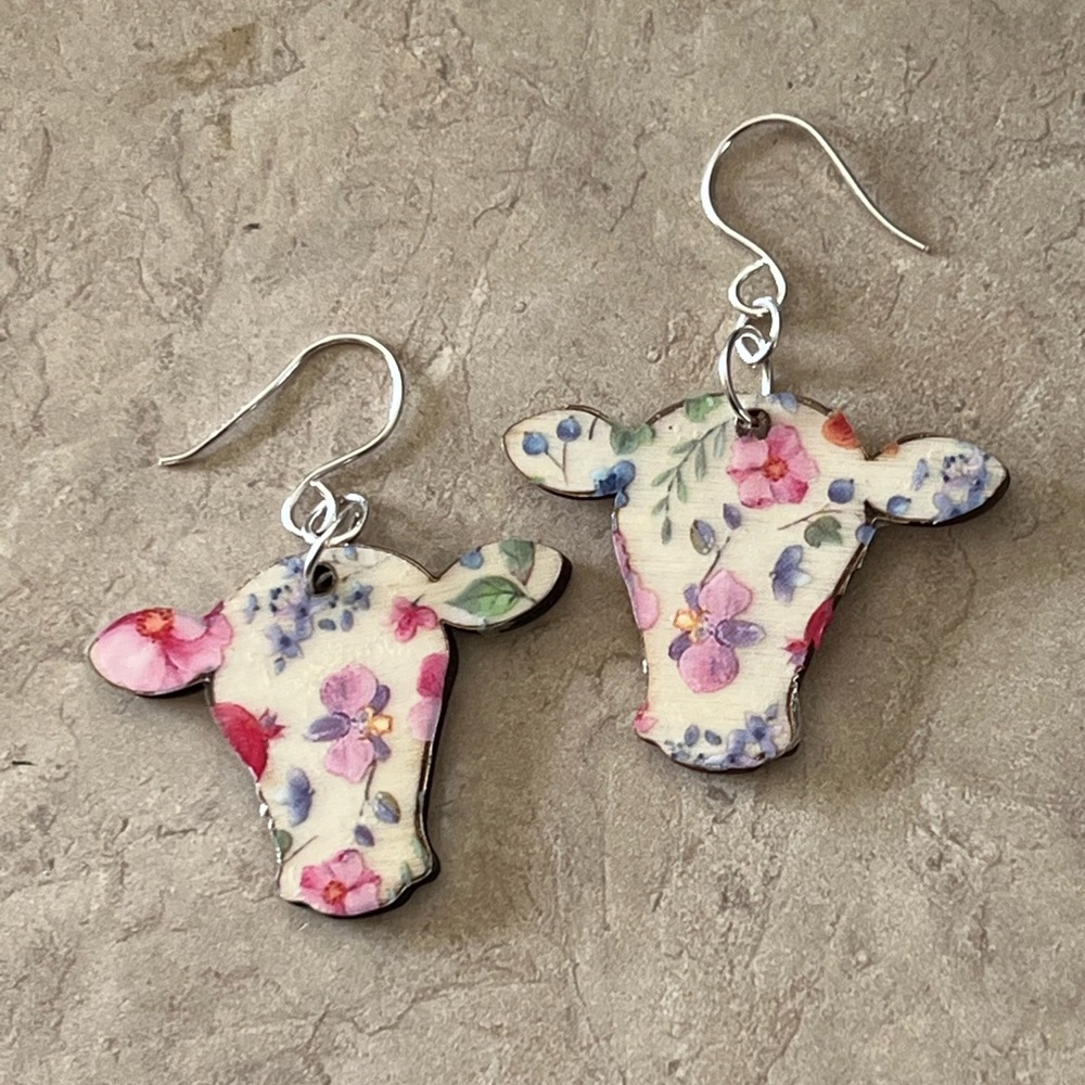 Floral cow earrings